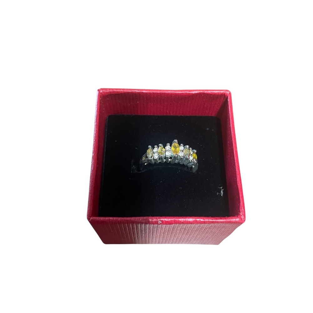 Yellow White Gemstone Silver Tone Ring Fashion Jewelry Crown Style